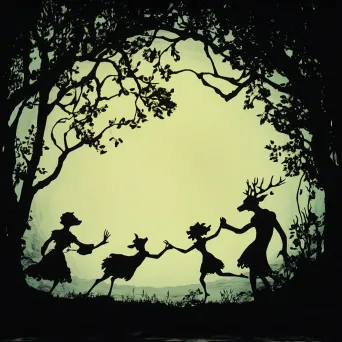 Silhouette of dancing forest creatures under a glowing moon - Image 2