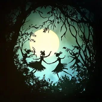 Silhouette of dancing forest creatures under a glowing moon - Image 4