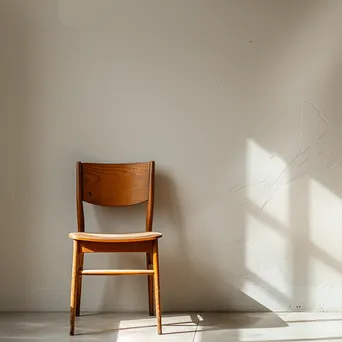 Single wooden chair against an empty wall - Image 2