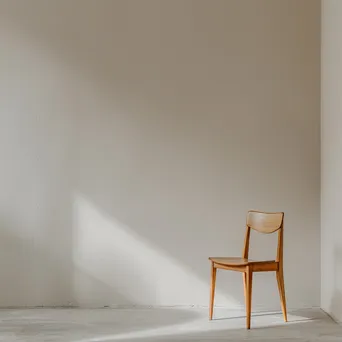 Single wooden chair against an empty wall - Image 3