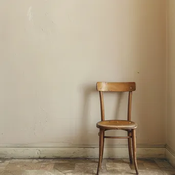 Single wooden chair against an empty wall - Image 4