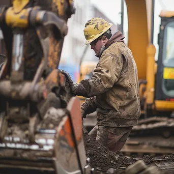 Industrial worker operating heavy machinery at a construction site - Image 1