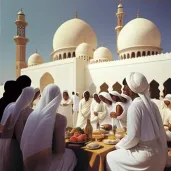 Image of an Eid al-Fitr celebration with festive attire and a mosque in the background - Image 4