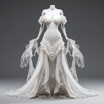 Ghostly wedding dress faded into transparency, made in low poly style - Image 1