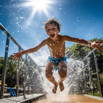 Child jumping into a swimming pool from diving board - Image 4