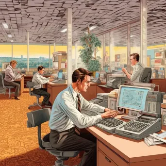 60s style office space with holographic computers and floating desks - Image 3