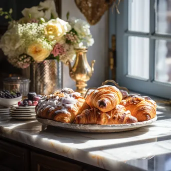 Display of freshly baked pastries on marble - Image 2