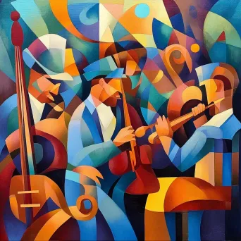 Cubist style painting of a 1920s speakeasy jazz band - Image 4