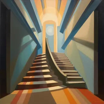 Artistic depiction of staircase ascending towards bright light, symbolizing ascension and transformation - Image 2