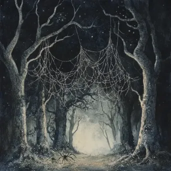 Moonlit, ghostly forest scene depicted with watercolor medium - Image 3