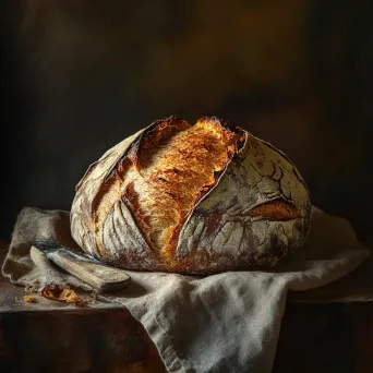 Artwork illustrating the appealing texture and golden crust of freshly baked rustic bread - Image 2