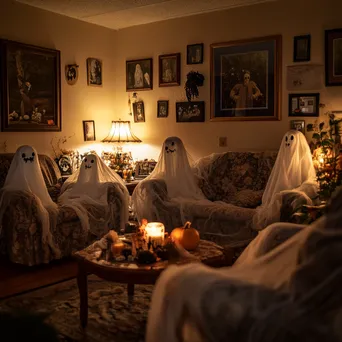 Cozy living room with Halloween decorations and flickering candles - Image 3