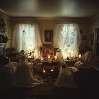 Cozy living room with Halloween decorations and flickering candles - Image 4