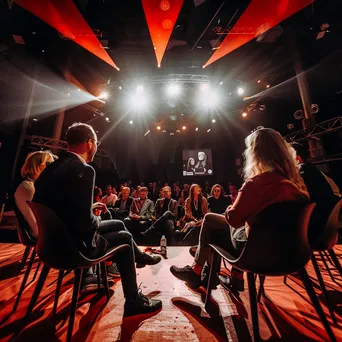 Panelists laughing during an engaging panel discussion on stage - Image 1