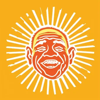 Logo with a stylized smiling elderly face, radiating lines like a sun, in warm colors. - Image 3