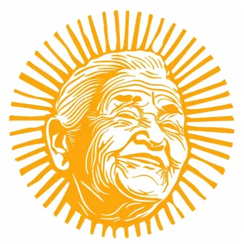 Logo with a stylized smiling elderly face, radiating lines like a sun, in warm colors. - Image 4