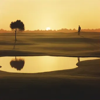 Serene morning on a golf course with a golfer preparing for a swing - Image 1