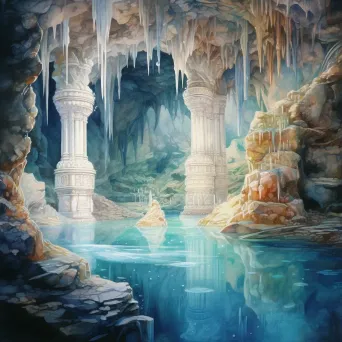 Watercolor painting of an ancient grotto filled with glowing crystals - Image 3