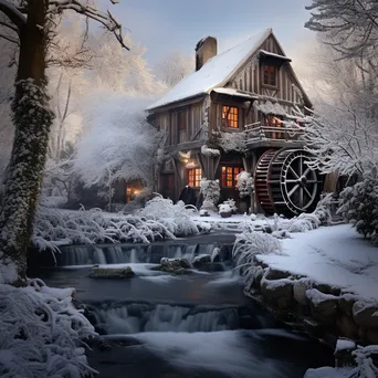 Snow-covered watermill in winter - Image 2