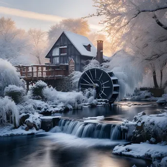 Snow-covered watermill in winter - Image 4