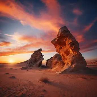 Sunset illuminating ancient wind-carved rock formations in a desert - Image 3