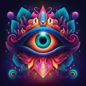 Psychedelic and surreal music festival logo with a stylized eye icon in vibrant colors - Image 1