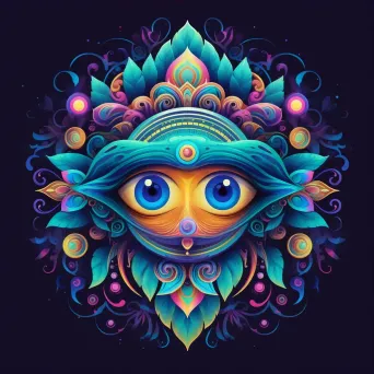 Psychedelic and surreal music festival logo with a stylized eye icon in vibrant colors - Image 3