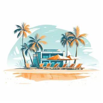 Beachfront Hotel Logo with Sun Loungers on Sandy Beach - Image 3