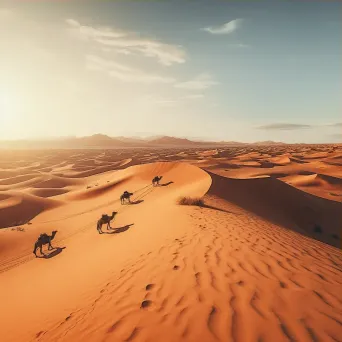 Aerial view of desert landscape with sand dunes and camel caravan - Image 3