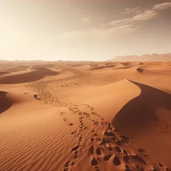 Aerial view of desert landscape with sand dunes and camel caravan - Image 4