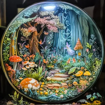 A vibrant scene of a whimsical terrarium with elusive fairies - Image 1