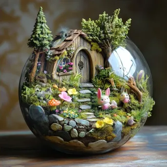 A vibrant scene of a whimsical terrarium with elusive fairies - Image 4