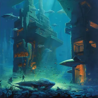 Vibrant underwater city glowing with bioluminescence - Image 2