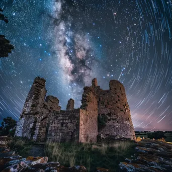 Starry sky above a medieval stone castle - Image 1