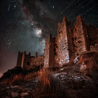 Starry sky above a medieval stone castle - Image 4