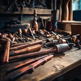 Copper Tools on Wooden Workbench