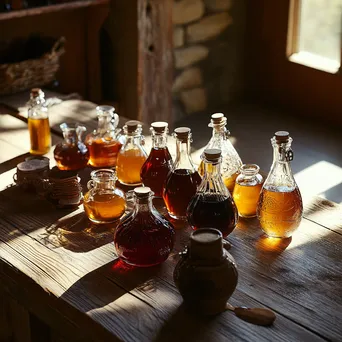 Assortment of maple syrup products on a wooden table - Image 1