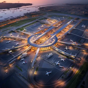 Aerial view of an airport with aircraft and ground vehicles - Image 3