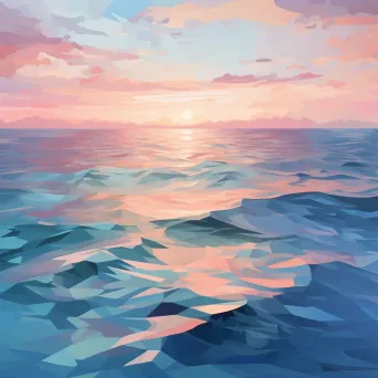 Low poly depiction of a calm sea at dusk in pastel colors - Image 3