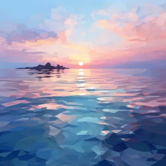 Low poly depiction of a calm sea at dusk in pastel colors - Image 4