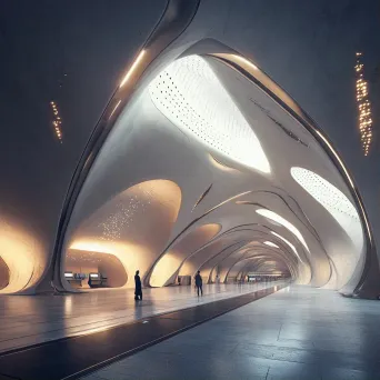 Artwork of a brutalist-biomorphic futuristic Hyperloop station - Image 1