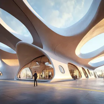 Artwork of a brutalist-biomorphic futuristic Hyperloop station - Image 2