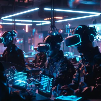 Virtual reality technicians in futuristic cyber repair workshop - Image 4