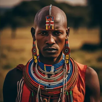 Maasai warrior in colorful tribal attire on the savanna - Image 4