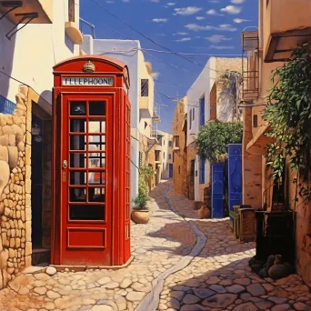 British red telephone box in Moroccan market - Image 1