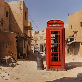 British red telephone box in Moroccan market - Image 2