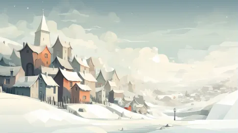 Polygonal depiction of a snow-covered village in winter - Image 1