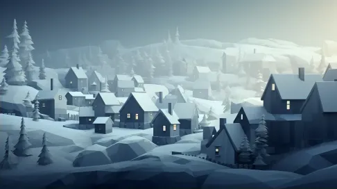 Polygonal depiction of a snow-covered village in winter - Image 2