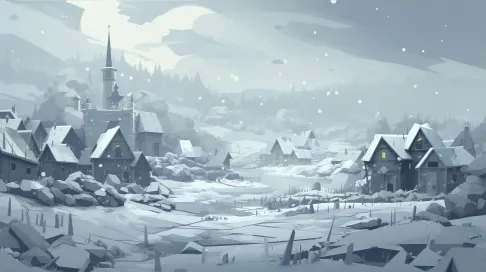 Polygonal depiction of a snow-covered village in winter - Image 3