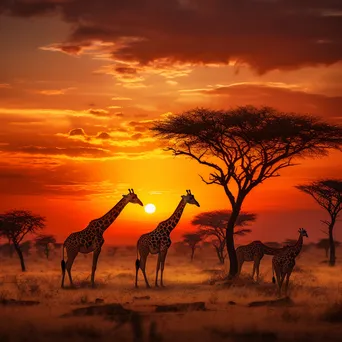 Giraffes silhouetted against a sunset sky. - Image 4